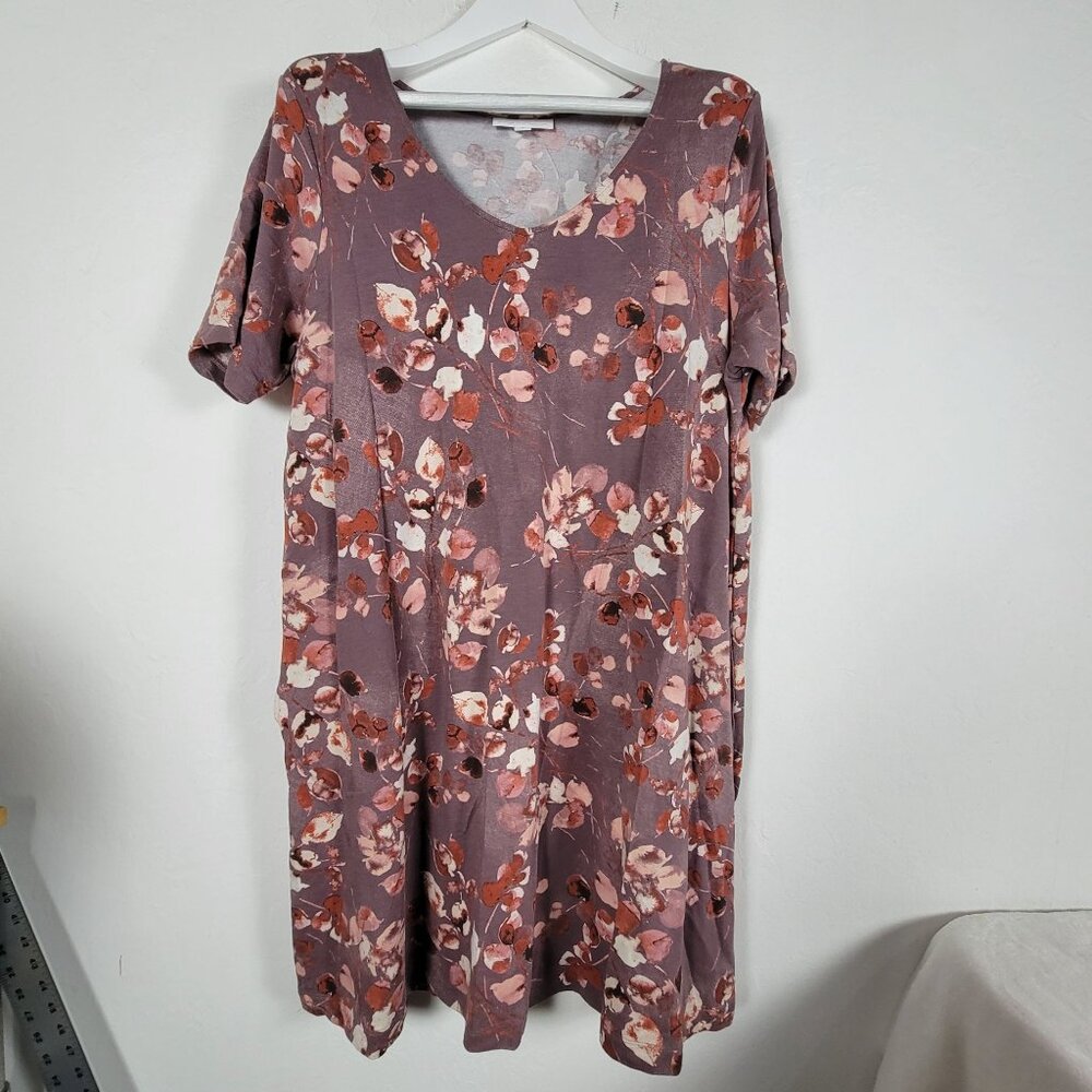 J.Jill Pure Jill Affinity French Terry Shift Dress Floral Print XL Petite Purple